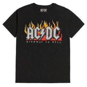 ACDC Highway To Hell Flames Graphic T-shirt Women Small Black Wash Music-A256